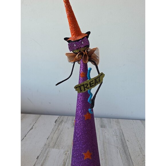 Pier 1 glitter cat witch Halloween metal statue figurine - Picture 2 of 9